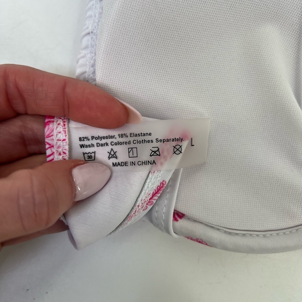 Pink and White Butterfly Print Smocked Two Piece Bikini Underwire Top L Large - Picture 7 of 8